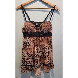 Brown Black Animal Print Sheer Flowy Cami Tunic Top Sz M Padded Wired